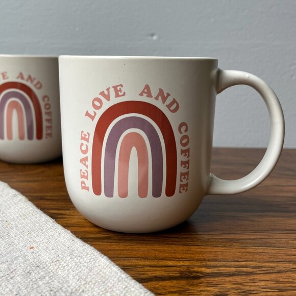 2 Stoneware Coffee Mugs Pease Love and Coffee Life at Home - Picture 3 of 9